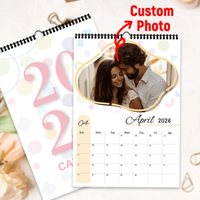 [Custom] 2026 Calendar - 12-Month Calendar, Pink Minimalist Style, 12 Different Photos, Family Photos, Couple Photos, Wedding Photos, 4 Cover & Inner Page Photos, Family Wall Calendar, Photo Customization, Home Decor, New Year Gift, Photo Customization, Small Gift, Holiday Gift, New Year, Suitable For Giving To Family, Friends, Party Decoration, English Version,Elegant Living