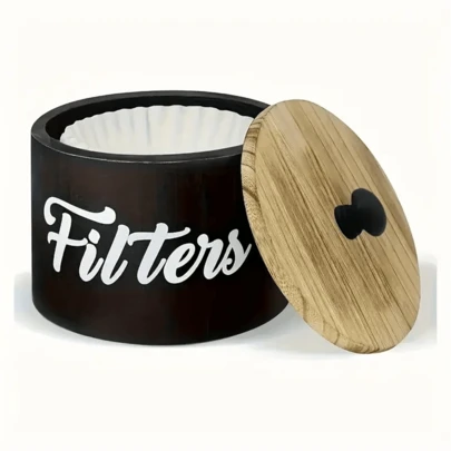 1pc Farmhouse White Coffee Filter Holder, Storage Container Basket For Counter, Wooden Box, Coffee Bar Accessories, Coffee Station Organizer Decor