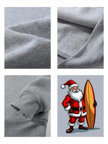 Sudadera con estampado gráfico de Santa Claus para mujer, jersey de cuello redondo con temática navideña, top playero festivo, atuendo navideño cómodo y elegante para mujer. - Gris - Ver 4