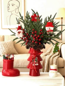 Vază de Crăciun pentru desktop, decor de Crăciun, atmosferă de sărbătoare, vază de Crăciun ceramică creativă, cu pantofi roșii, pentru decorarea dulapului TV în sufragerie - Multicolor - Vizualizare 2