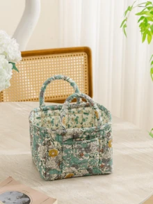 1 件花卉印花绗缝收纳篮大容量便携式中型收纳袋可折叠零食篮带手柄适用于女士和女孩化妆品收纳篮玩具收纳篮护肤品收纳篮女士化妆品收纳多功能收纳篮化妆品收纳盒家居装饰客厅卧室装饰浴室装饰，生日礼物圣诞礼物 - 彩色 - 查看 17