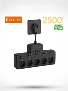 1pc European Standard Wall Socket With Switch, 5 AC Outlets And 4 USB Ports (Including 1 Type-C), Max Power 2500W, Suitable For Home, Bedroom, Office, Living Room And Other Spaces, Large Size Design - EU E Type Plug(220-240V) - View 11