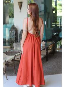 Women's Backless Dress With Long, Loose Neckline And Thin Straps - 查看 1