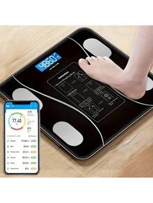 1 Piece Smart Body Fat Scale, Wireless Digital Bathroom Scale With LED Display, Smart Weight Scale, Digital Scale, Battery Powered (AAA), No Batteries Required, Body Composition Analyzer, BMI Scale, Smartphone App For Measuring Weight Loss - Black - View 2