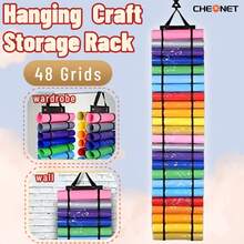 CHEONET - Große Kapazität Leinwand Aufbewahrungsbox - Diamant Malerei Zubehör Aufbewahrung: 48 Fächer, Hänge-Vinylrollenhalterung, verstellbare Regale, wandmontiert