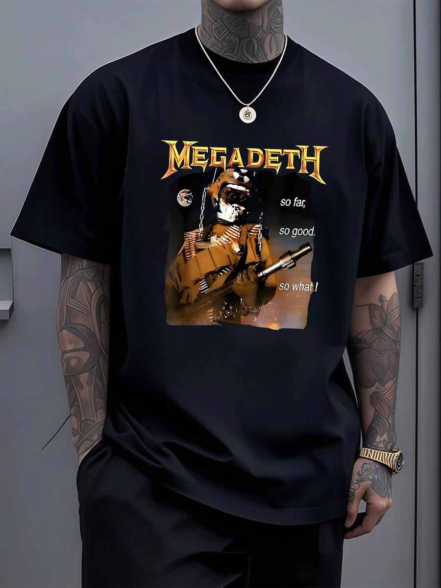 Camiseta de hombre con diseño original Soldado futurista con arma.Estilo casual y cómodo,ideal para un look moderno y atrevido.¡Destaca tu personalidad! - Negro - Ver 1