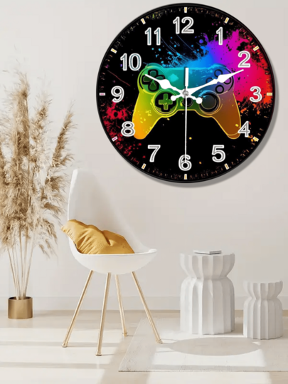 Retro Gamer Silent Wood Wand Klok 10 12 Inch Round, Farmho Non Tickling, Battery Operated Perfect Game Room St. Patrick's Day Mother's Home view 4