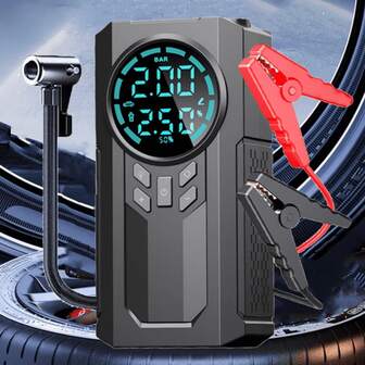 1 件四合一便携式空气压缩机泵，带应急启动器和手电筒，USB 充电，自动操作，≤36V，适用于汽车/自行车/摩托车轮胎和运动球，ABS 材质