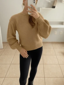 WOMEN'S KNIT SWEATER Puffed Sleeve Knitted Fang Modern Sophisticated - Beis - Ver 2