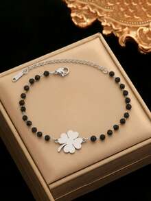 Aomogo 1 pieza Tobillera de acero inoxidable con colgante de ojo azul para mujeres, accesorio de moda simple y atractivo para uso diario - Pulsera - Ver 10