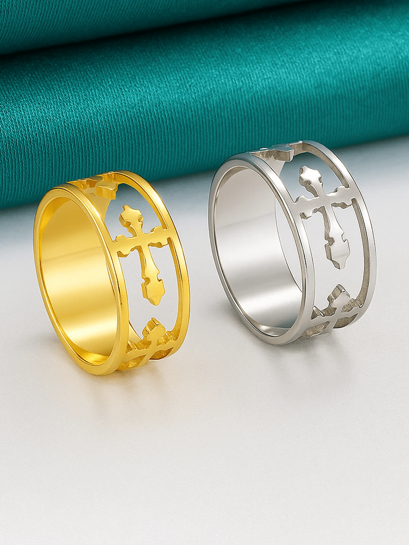 1PC 18K Gold/Silver Plated Cross Ring, Stainless Steel Hollow Cross Ring, Personalized Ring, Christian Gift, Baptism Gift, Friend Gift, Mother Gift, Youth Jewelry,Waterproof And Non Fading