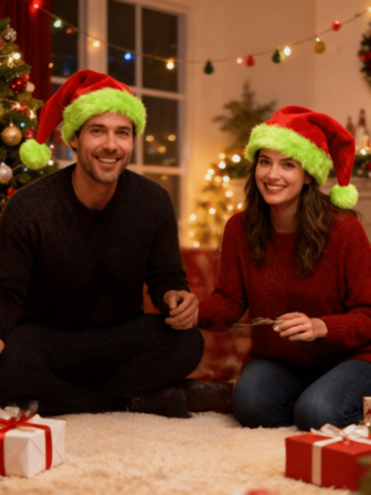 1 件圣诞帽，荧光绿圣诞装饰帽，圣诞派对用品