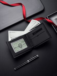 Carteras de PU para hombre, monedero pequeño y delgado de gran capacidad, billetera multifuncional y compacta, accesorios de moda y regalo para hombres modernos, cartera práctica para uso diario - Negro - Ver 3