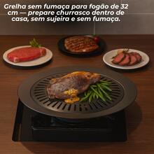 TopGrill 32cm Nonstick Smokeless Stovetop Barbecue Grill Meat Chicken Fish Vegetables Practical Home Kitchen Portable Grill - 黑色 - 查看 2