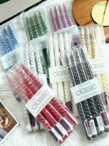 4pcs/Set 25cm Classic Electroplated Spiral Wax Taper Candles, Elegant Slim Straight Candles With Intricate Spiral Patterns, Long Burning Time And Stable Flame, Packed In Transparent Gift Box, Ideal For Christmas Decor, Wedding Centerpieces, Dinner Party Ambiance, Holiday Gatherings, And Luxury Home Decor. - Multicolor - View 6