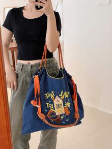 New Women's Tote Bag, Japanese Embroidery Fashionable Rocket Pattern, Large Capacity, Lightweight, Foldable, Suitable For Shopping, Party, Commuting, Sports, Surprise Gift, Women's Shoulder Bag, Large Capacity Handbag, Commuter Bag, Charming Women's Bag