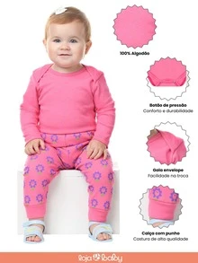 Kit 8 Peças Body Bebê Manga Longa Roupas de Bebê 100% Algodão - 4 Conjuntos - Pink - Visão 2