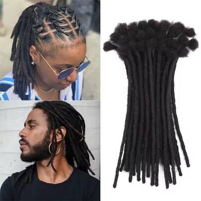 CEXXY Extensiones de rastas de 0,6 cm de cabello humano, extensiones de rastas afro rizadas y rizadas, cabello humano para hombre/mujer, totalmente hechas a mano, extensiones de rastas permanentes, 10-40 hebras, 6-20 pulgadas, rastas brasileñas, color natural