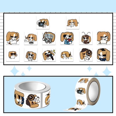 500 szt./rolka naklejek Beagle, winylowych naklejek Beagle, odpowiednich do butelek z wodą, laptopów, walizek, telefonów komórkowych, prezentów na imprezy i do kolekcjonowania przez nastolatków