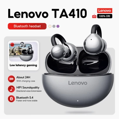 Lenovo 联想TA410无线TWS耳机，夹式设计，蓝牙5.4，触控操作，超长续航，带麦克风