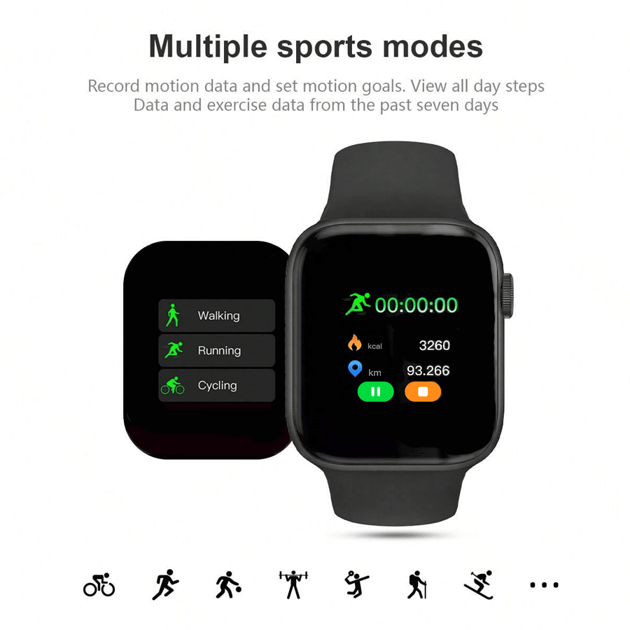 1 件多功能电子智能手表，配备 1.44 英寸触摸屏、硅胶表带、适用于 Android 和 IOS，具有各种运动模式、相机控制、社交应用通知、心率和睡眠监测以及蓝牙 - 黑色 - 查看 7