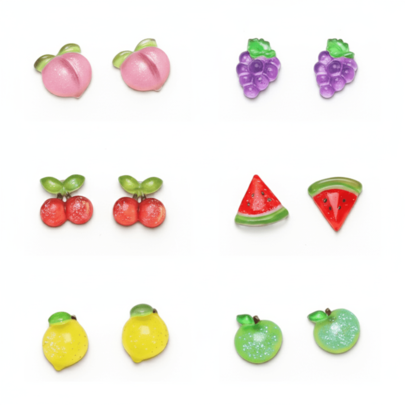 6 Pairs Women's Colorful Fruit Stud Earrings, Elegant & Cute, Suitable For Daily Wear, Mother's Day, Valentine's Day Gifts