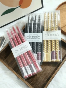 4pcs/Set 25cm Classic Electroplated Spiral Wax Taper Candles, Elegant Slim Straight Candles With Intricate Spiral Patterns, Long Burning Time And Stable Flame, Packed In Transparent Gift Box, Ideal For Christmas Decor, Wedding Centerpieces, Dinner Party Ambiance, Holiday Gatherings, And Luxury Home Decor. - Multicolor - View 9