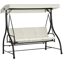 Outsunny 3 Seater Patio Swing Chair Convertible Cushioned Porch Swing Bed Outdoor Swing With Canopy Cream White - Beige - View 2