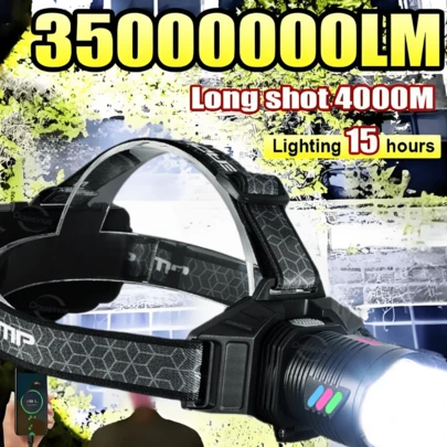 2025 强力头灯便携式 2*18650 USB 可充电灯超强力头灯远射 LED 钓鱼头灯防水户外远距离聚光灯非常适合夜间骑行遛狗探险和露营