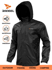 RODEEL Workout Men's High-Performance Waterproof Raincoat Outdoor Raincoat Fashionable And Versatile Outdoor Activity Suitable For Fishing Construction Site Work, Gardening, Roof Repair Hiking Exploring Christmas Holiday Gift-Giving - 黑色 - 查看 1