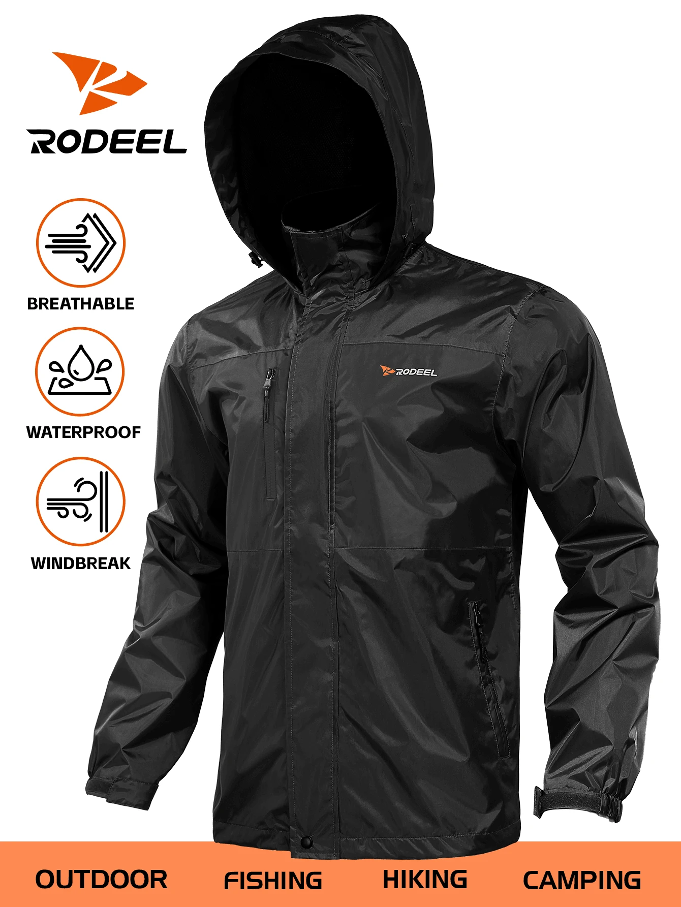 RODEEL Workout Men's High-Performance Waterproof Raincoat Outdoor Raincoat Fashionable And Versatile Outdoor Activity Suitable For Fishing Construction Site Work, Gardening, Roof Repair Hiking Exploring Christmas Holiday Gift-Giving - 黑色 - 查看 1