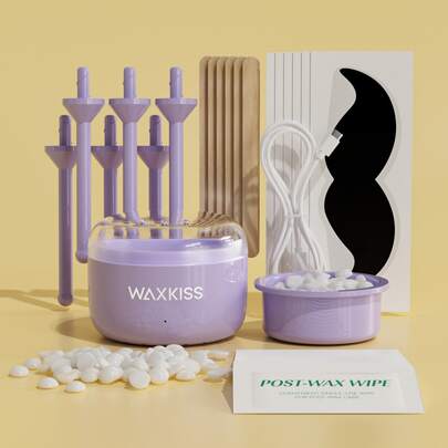 WAXKISS迷你鼻耳蜡加热器 - 单件/套装，包含50克硬蜡豆和脱毛后清洁湿巾，男女通用便携式脱毛工具，适合居家和旅行使用