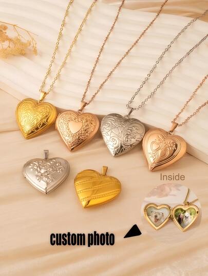 Custom Photo Heart Locket Necklace With Photo, Big Locket,6 Styles, 3 Colors,Daily Wear, Birthday Gifts, Holiday Gifts, Christmas Gifts, Vintage Necklace, Sibling, Best Friend, Personalized Gift For Her, Christmas Gift Pet Photo Paw Print Keepsake, Dog & Cat Loss Gift, Memorial Jewelry, Bereavement For Mom, Customized Birthday Gold/Silver/Rose - Custom Photo Initial Silver/Gold/Rose Gold Keepsake Memorable Her