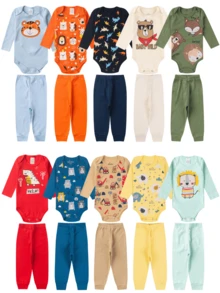 8 Pieces Baby Bodysuit Kit Long Sleeve 100% Cotton Baby Clothes - 4 Sets - 藍色 - 查看 3