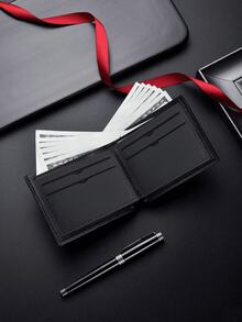 Carteras de PU para hombre, monedero pequeño y delgado de gran capacidad, billetera multifuncional y compacta, accesorios de moda y regalo para hombres modernos, cartera práctica para uso diario - Negro - Ver 4