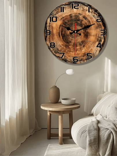 Silent Non Ticking Wand Klok Tree Trunk Section 10"/12" Round Wooden ative Bedroom, Living Room, Dining Hallway, Study Battery Operated, Bedroom Clock, Natural Wood Finish, Construction, Home Minimalist High Quality Craftsmanship, ator view 4