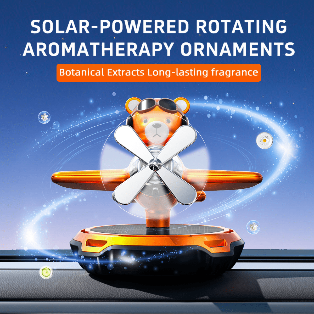 1 set Ours lunettes diffuseur d'huiles essentielles solaire noir/orange/bleu/rouge, parfum frais et durable, diffusion à 360°, installation facile, peut être placé sur le tableau de bord, décoration d'aromathérapie pour voiture, universel