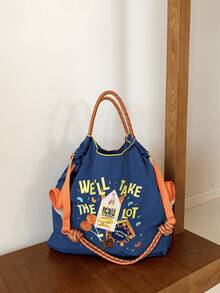 New Women's Tote Bag, Japanese Embroidery Fashionable Rocket Pattern, Large Capacity, Lightweight, Foldable, Suitable For Shopping, Party, Commuting, Sports, Surprise Gift, Women's Shoulder Bag, Large Capacity Handbag, Commuter Bag, Charming Women's Bag