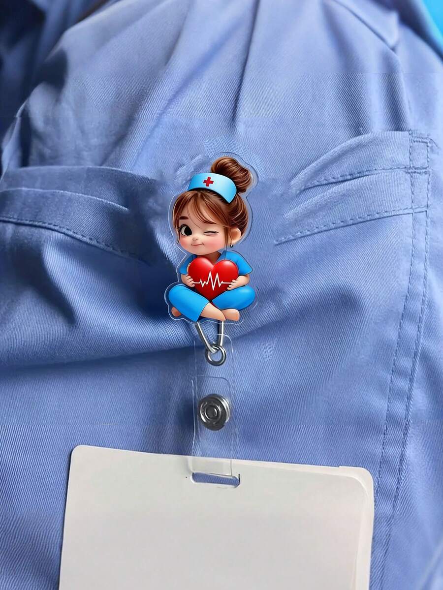 Giá đỡ thẻ ID y tá nữ phẳng 2D bằng acrylic - Cuộn dây đeo thẻ có thể thu gọn, thẻ bền, phù hợp cho sinh viên y khoa và y tá đang hành nghề - Chất liệu PMMA bền, dùng cho thẻ ID nơi làm việc, kẹp thẻ y tế | Thiết kế vui nhộn | Chất liệu acrylic bền, phụ kiện y tá, quà tặng tựu trường, quà tặng giáo viên - Nhiều màu - Xem 1