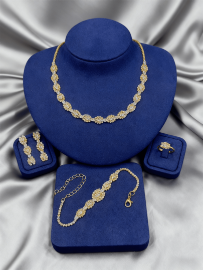 1 Set Women's Fashion Jewelry Set, Zirconia + New Cubic Zirconia Necklace, Earrings, Bracelet, Ring 4pcs Diamond Accessories Suitable For Daily Wear