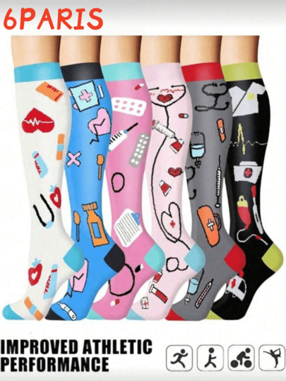 6 Pairs Women's Men's Athletic Socks Compression Socks Women's Men's Athletic Socks Cycling Adult Support Hose Circulation Running, Cycling, Hiking, Travel Socks