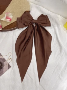 1个棕色蝴蝶结，女孩大蝴蝶结发夹，优雅发饰，带大发夹，适合扎马尾辫，女士发饰 - 咖色 - 查看 2