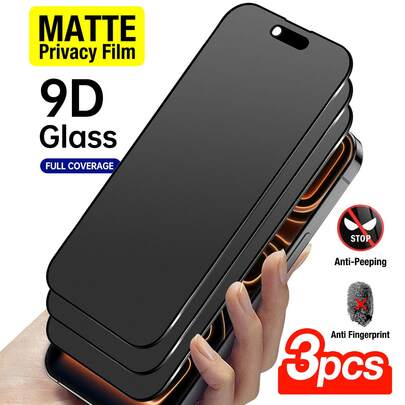 3片装磨砂隐私钢化玻璃屏幕保护膜，兼容 17 Pro，防指纹，防窥视，9H防眩光保护，隐私保护玻璃，兼容 17 Pro Max/17 Pro/17 Air/16/15/14 Plus/13 Mini/12/11系列