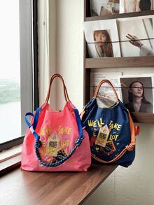New Women's Tote Bag, Japanese Embroidery Fashionable Rocket Pattern, Large Capacity, Lightweight, Foldable, Suitable For Shopping, Party, Commuting, Sports, Surprise Gift, Women's Shoulder Bag, Large Capacity Handbag, Commuter Bag, Charming Women's Bag