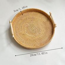 1 件圆形藤条储物托盘带手柄，日式面包和糕点托盘，珠宝和化妆品展示整理托盘 - 黃色 - 查看 11