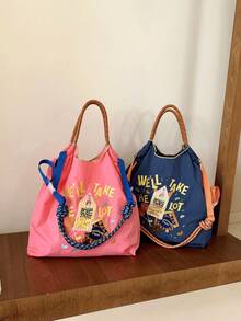 New Women's Tote Bag, Japanese Embroidery Fashionable Rocket Pattern, Large Capacity, Lightweight, Foldable, Suitable For Shopping, Party, Commuting, Sports, Surprise Gift, Women's Shoulder Bag, Large Capacity Handbag, Commuter Bag, Charming Women's Bag