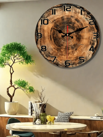Silent Non Ticking Wand Klok Tree Trunk Section 10"/12" Round Wooden ative Bedroom, Living Room, Dining Hallway, Study Battery Operated, Bedroom Clock, Natural Wood Finish, Construction, Home Minimalist High Quality Craftsmanship, ator view 2