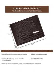 Carteras de PU para hombre, monedero pequeño y delgado de gran capacidad, billetera multifuncional y compacta, accesorios de moda y regalo para hombres modernos, cartera práctica para uso diario - Negro - Ver 6