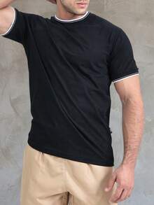 STRIPED T-SHIRT / BASIC T-SHIRT / MEN'S T-SHIRT / 100% COTTON T-SHIRT - màu đen - Xem 1