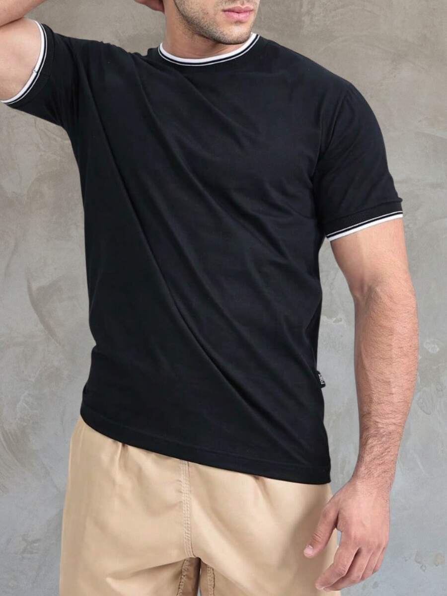STRIPED T-SHIRT / BASIC T-SHIRT / MEN'S T-SHIRT / 100% COTTON T-SHIRT - màu đen - Xem 1